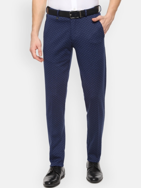 

V Dot Men Navy Blue Slim Fit Printed Formal Trousers