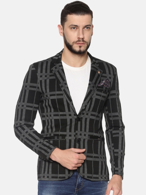 

SHOWOFF Men Black & Grey Checked Slim-Fit Single-Breasted Casual Blazer