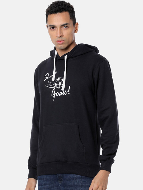 

Campus Sutra Men Black & White Printed Hooded Sweatshirt