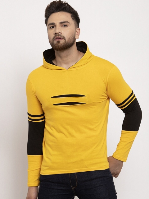 

KATSO Men Yellow Solid Hood T-shirt
