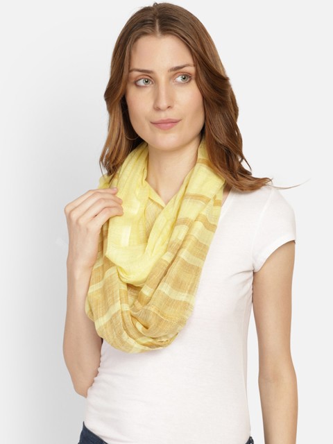 

Anekaant Women Yellow Striped Linen Scarf