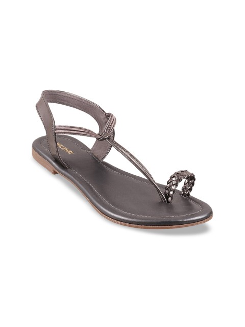 

WALKWAY Women Gunmetal-Toned Solid One Toe Flats, Metallic