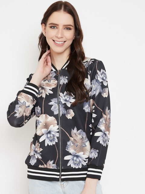 Austin wood Women Black & Blue Floral Printed Sweatshirt