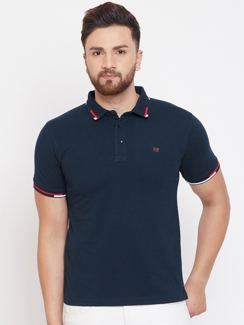 

Okane Men Navy Blue Solid Polo Collar T-shirt