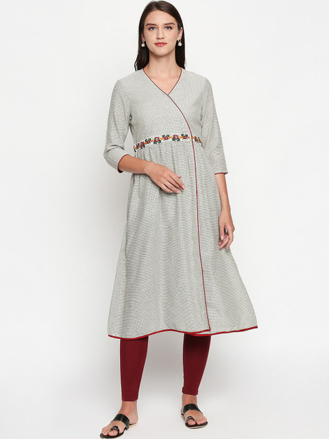 

Lobaanya Women Off-White & Black Checked Anarkali Kurta