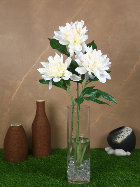 

PolliNation White & Green Set of 3 Decorative Artificial Dahlia Flower