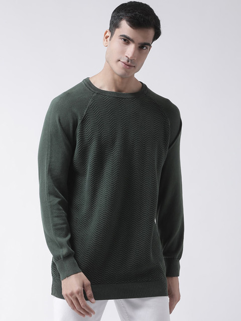 

Club York Men Green Self Design Pullover Sweater