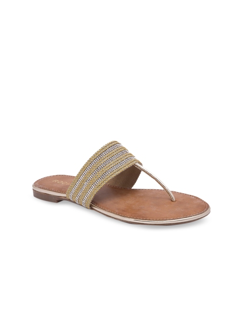 

Rocia Women Gold-Toned Embellished T-Strap Flats