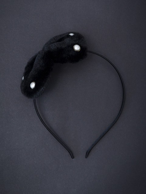 

Golden Peacock Girls Black Bow Pearl Hairband
