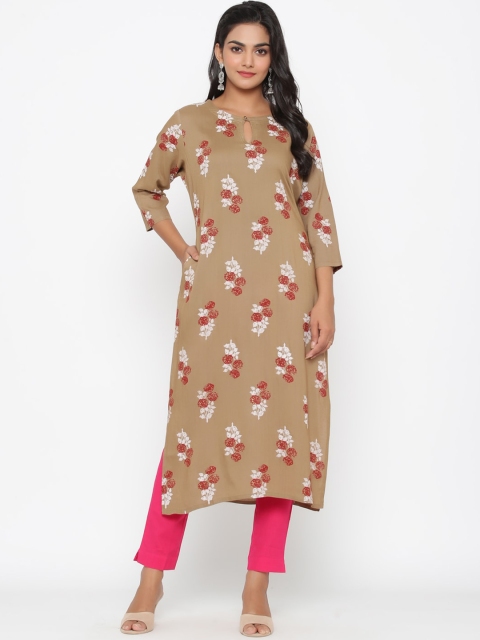 

WomenMagic Women Beige & Red Printed Kaftan Kurta