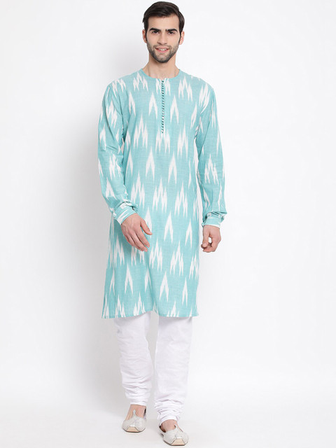 

VASTRAMAY Men Green & White Printed Kurta with Churidar