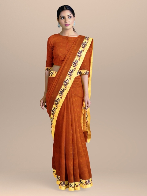 

BharatSthali Brown & Gold-Coloured Silk Cotton Woven Design Sustainable Saree