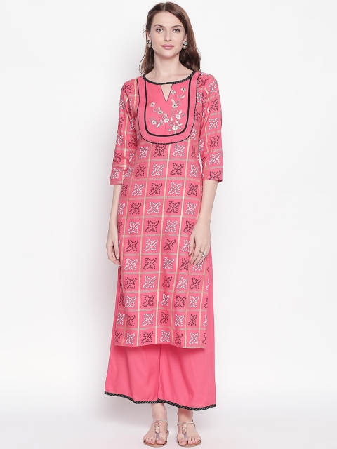 

WomenMagic Women Pink Printed Kurta with Palazzos