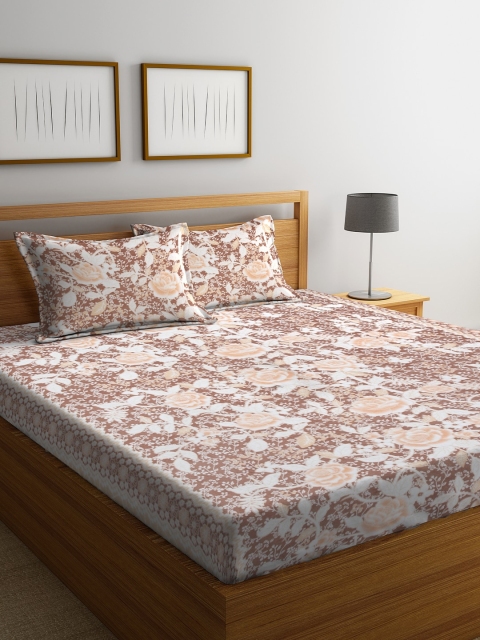 

Cannon White & Beige Floral Print Double Bed Cover With 2 Pillow Covers