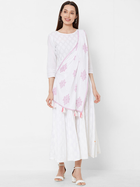 

Vedic Women White Printed Maxi Dress
