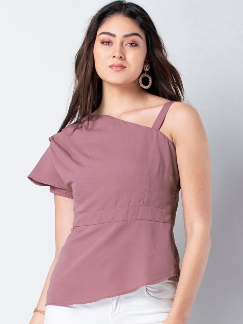 

FabAlley Women Mauve Solid Peplum One Shoulder Top