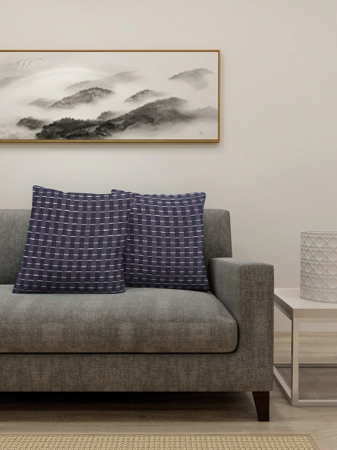 

KLOTTHE Purple Set of 2 Self Checked Square Cushion Covers