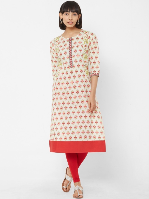 

Vedic Women Off-White & Red Printed A-Line Kurta