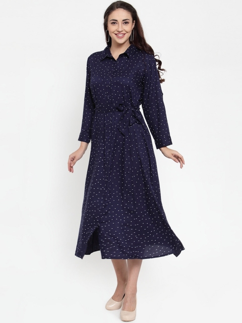 

Baani Creations Women Navy Blue Printed Shirt Dress