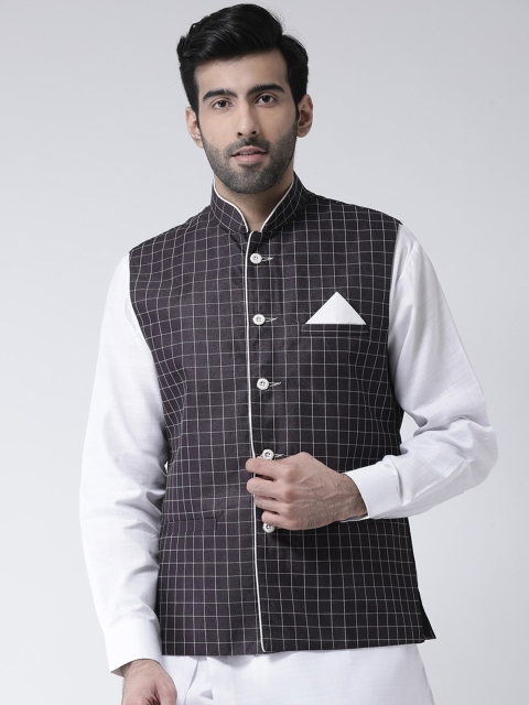 

SG LEMAN Men Purple Checked Nehru Jacket