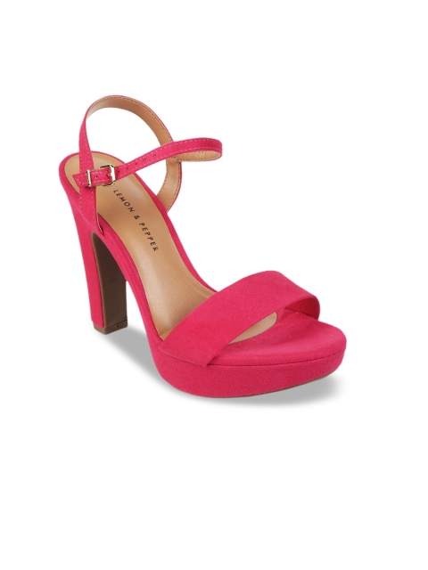 

LEMON & PEPPER Women Pink Solid Suede Block Heels