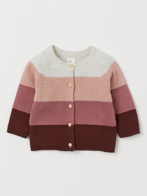 

H&M Girls Pink & White Textured-Knit Cotton Cardigan