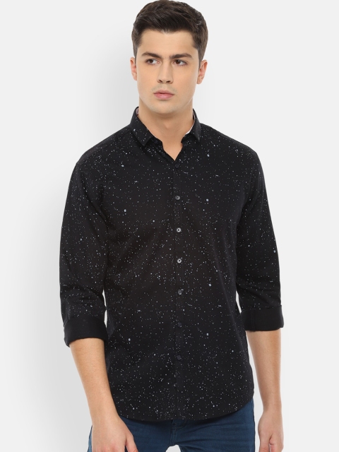 

V Dot Men Black Slim Fit Printed Casual Shirt
