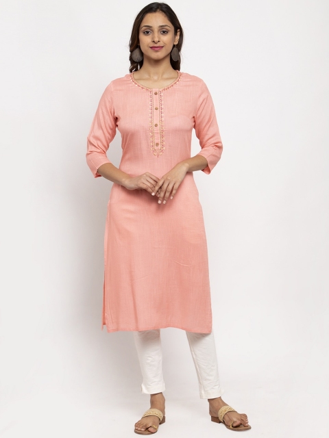 

TAG 7 Women Pink Solid Straight Kurta