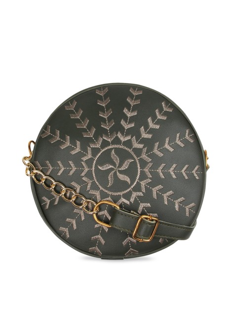 

Vivinkaa Green & Grey Embroidered Sling Bag