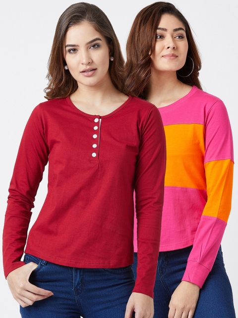 

The Dry State Women Pack Of 2 Slim Fit T-shirts, Red