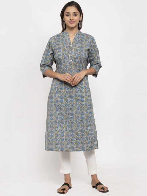 

TAG 7 Women Grey & Blue Printed Straight Kurta