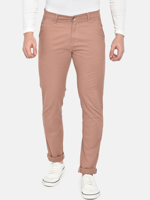 

beevee Men Peach-Coloured Regular Fit Solid Chinos