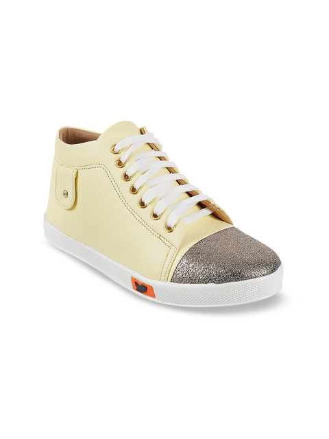 

WALKWAY Women Yellow Colourblocked Synthetic Mid-Top Sneakers