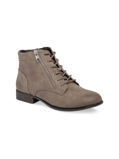 

Call It Spring Women Tan Brown Solid Synthetic Mid-Top Flat Boots