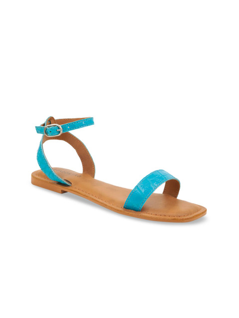 

London Rag Women Blue Solid Leather Open Toe Flats