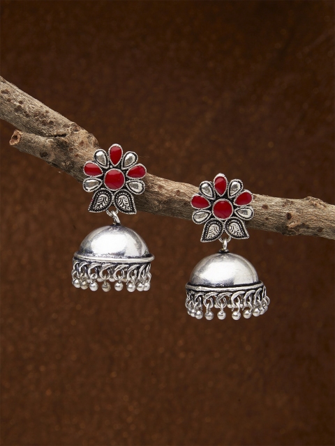 

Fida Silver & Red Dome Shaped Jhumkas