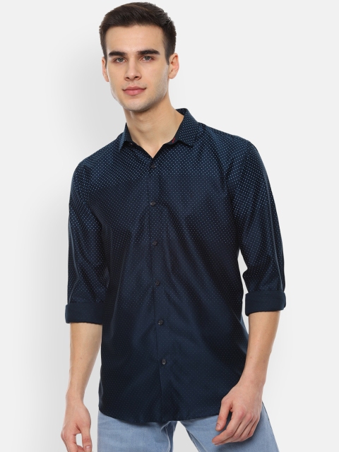 

V Dot Men Navy Blue Slim Fit Printed Casual Shirt