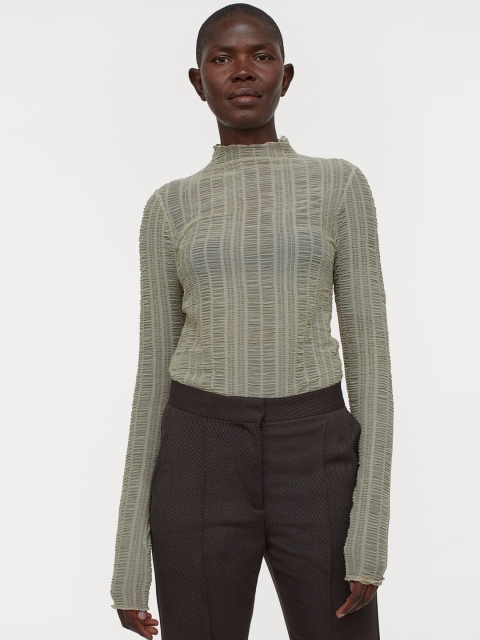 

H&M Women Green Solid Gathered Top