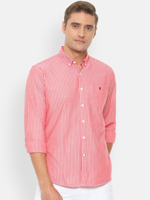 

Louis Philippe Sport Men Coral & White Slim Fit Striped Casual Shirt