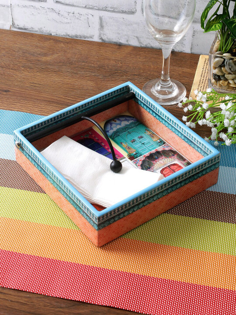 

eyda Multicoloured Wooden Tissue Holder Set, Multi