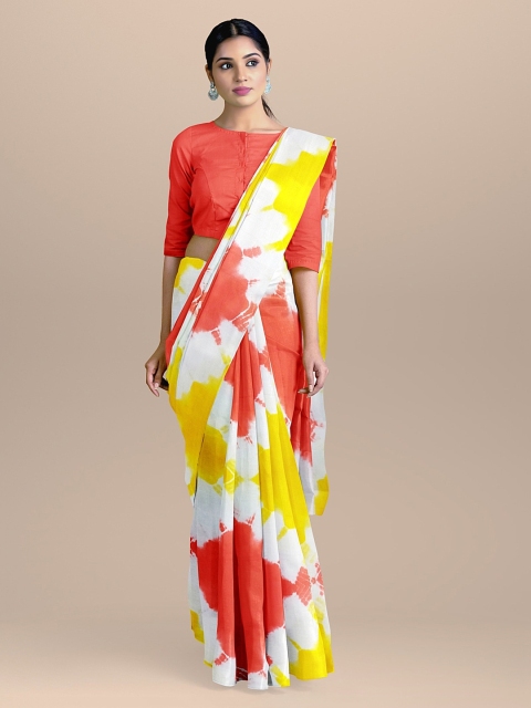 

BharatSthali White & Yellow Handloom Pure Cotton Printed Saree