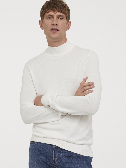 

H&M Men White Solid Fine-Knit Modal-Blend Jumper