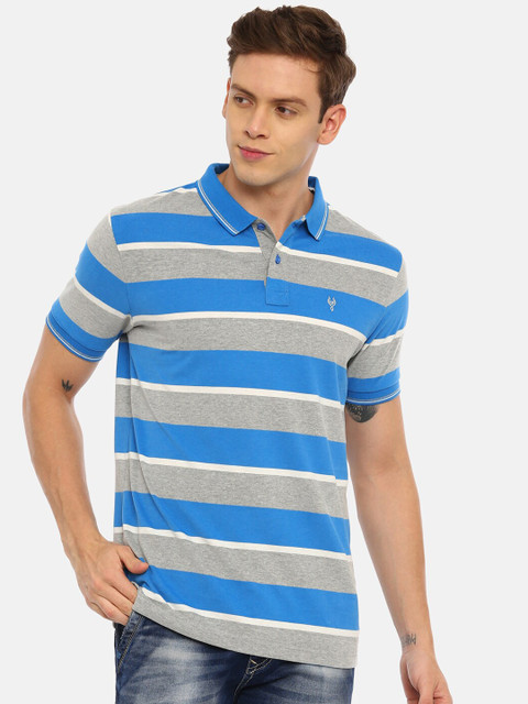 

Classic Polo Men Blue Striped Polo Collar T-shirt