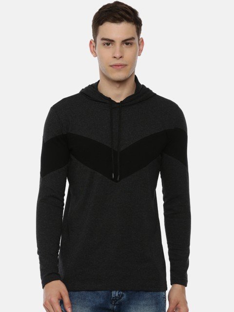 

KAY DEE Men Charcoal Colourblocked Hood T-shirt