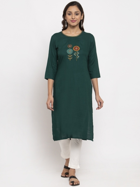 

TAG 7 Women Green Embroidered Straight Kurta