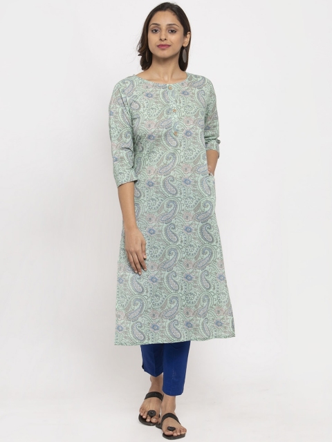 

TAG 7 Women Sea Green & Blue Printed Straight Kurta