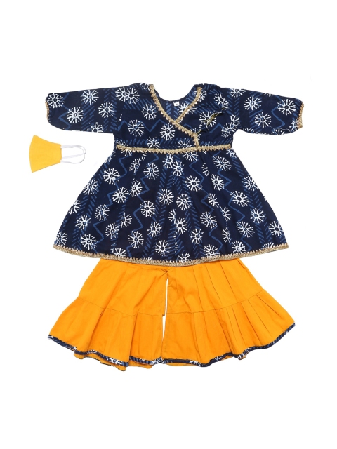 

Chipbeys Girls Navy Blue Yellow Premium Cotton Kurta Sharara