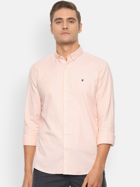 

Louis Philippe Sport Men Peach-Coloured & White Slim Fit Striped Casual Shirt