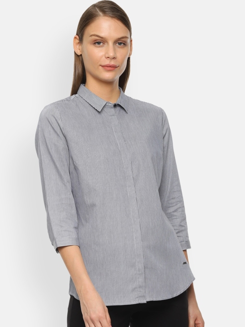 

Van Heusen Woman Women White & Navy Blue Regular Fit Striped Casual Shirt