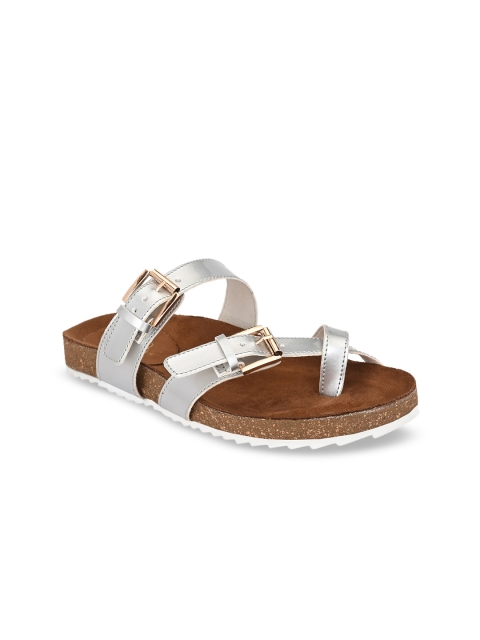 

Zebba Women Silver-Toned Solid Open Toe Flats